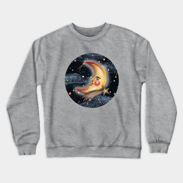 Crescent Moon Man with Shooting Stars Crewneck Sweatshirt by KayleighRadcliffe